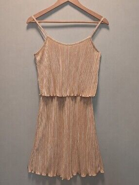 Vintage Y2K Cynthia Rowley Champagne Metallic Plissé Dress S
